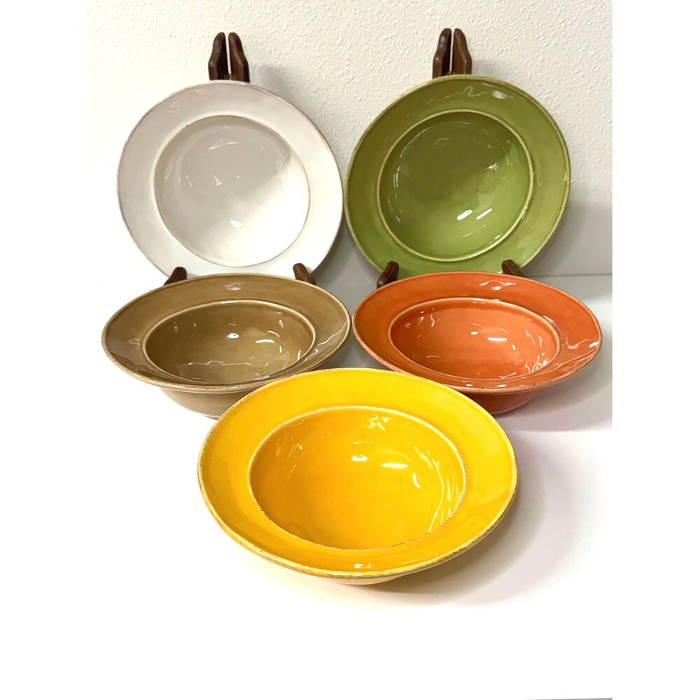 Pottery Barn Cambria Rimmed Bowls Set of 5 Multicolor Stoneware Portugal